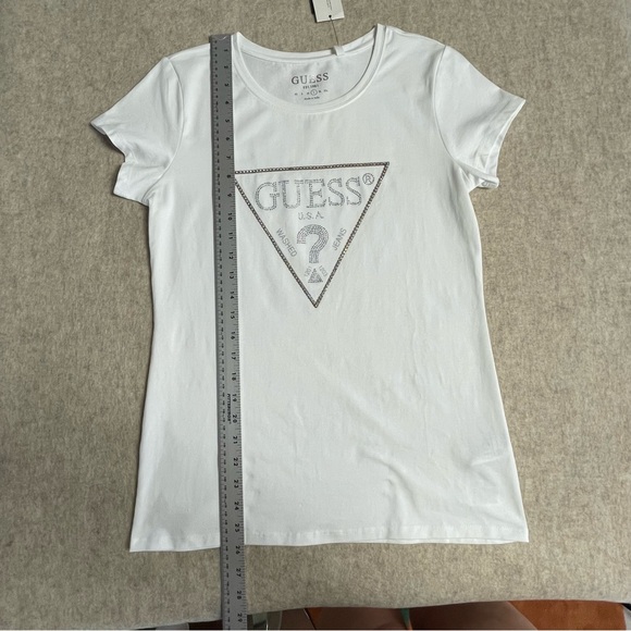 GUESS rainbow rhinestone embellished logo tee, L - Picture 9 of 10